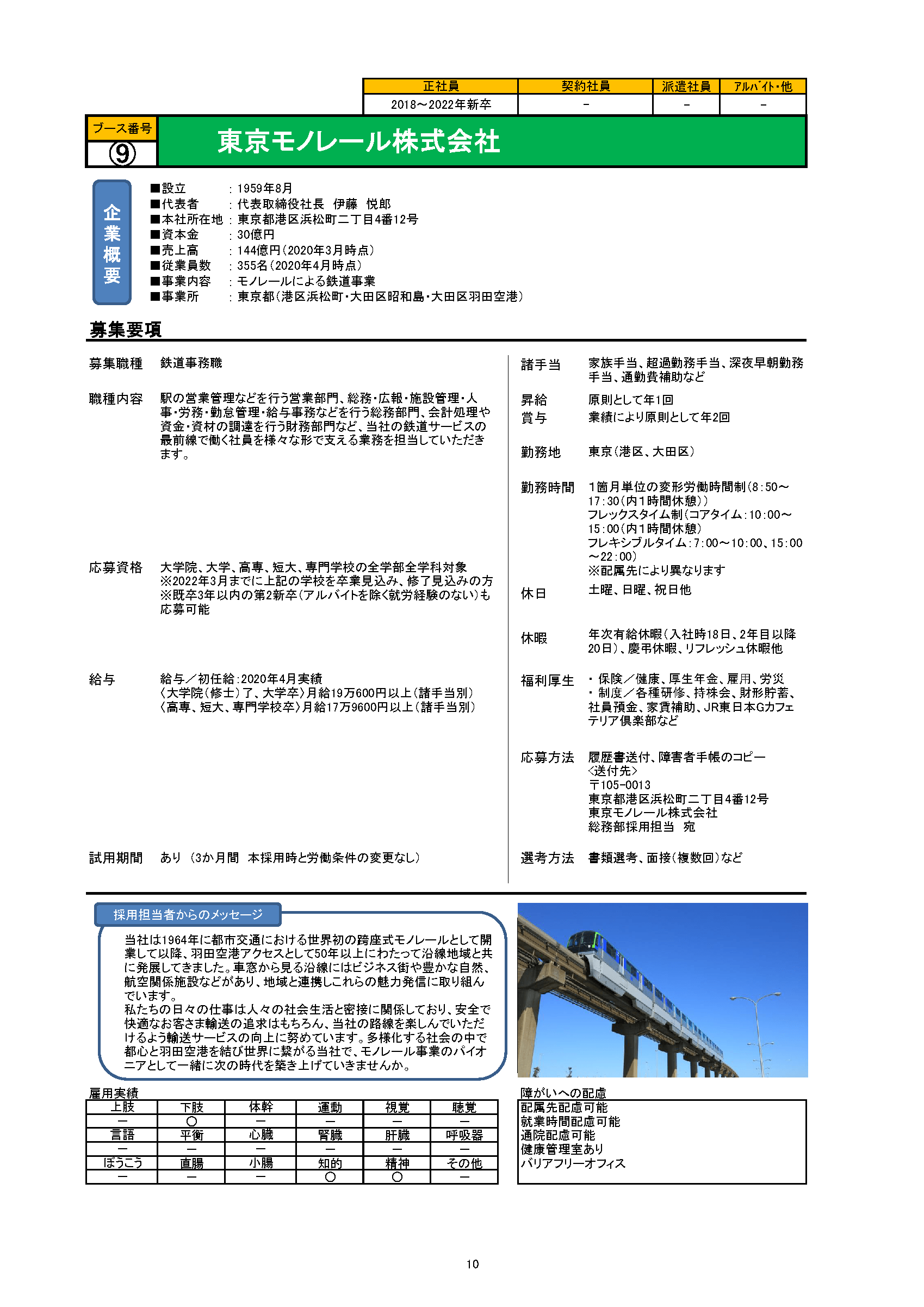 東京モノレール募集要項（障がいのある方向け）