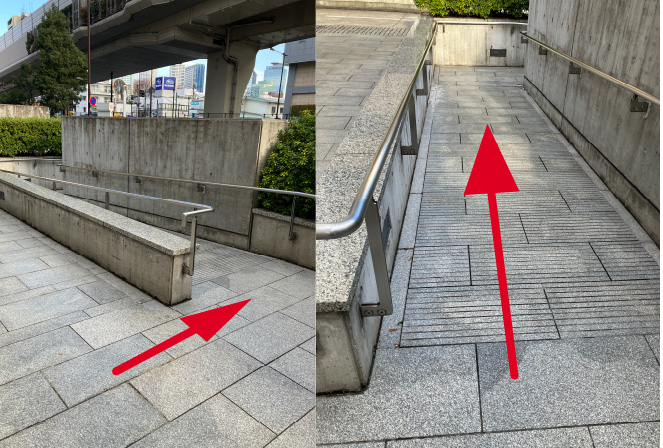 ⑮そのままスロープを道なりに進んでください。<br><br> ⑮そのままスロープを道なりに進んでください。<br><br>