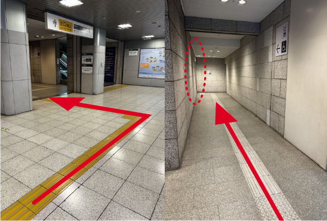 ③エスカレーターの前を左折し、真っすぐ進みます。<br><br> ③エスカレーターの前を左折し、真っすぐ進みます。<br><br>