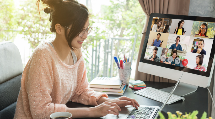 Asian woman work from home during corona virus, COVID-19 out bre